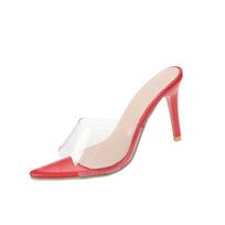 Trendy Sexy Heeled Ladies Pointed Open Toe Slip on Party Stiletto High Heel Clear Mule Slides Woman Nude Transparent Shoes 36
