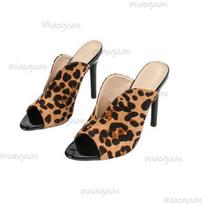 Sexy Leopard Print Women's High Heels Slippers Peep Toe Stiletto Shoes Mules Slides Summer Sandals Zapatos Mujer Size35 35