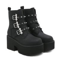 Gdgydh Sexy Rivets Black Demoia Boots Women Metal Decoration Platform Heels Gothic Bat Buckle Strap Ladies Short Boots Plus Size 35