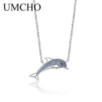 UMCHO Glitter Dolphin Necklace Pendants For Women Anniversary Girl Birthday Gift Sea Style Fine Jewelry oro pajėgų mėlyna spalva