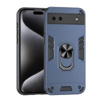 KEYSION Shockproof Armor Case for Google Pixel 6A Soft Silicone+PC Camera Protection Ring Stand Phone Cover for Google Pixel 6A for Pixel 6A mėlyna