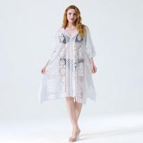 Swim Cover Up Lace White Beach Dress Sexy Long Cover Up Woman Swimwear Bikini Tunic Long Pareos Robe Beachwear Outfit 100x90cm