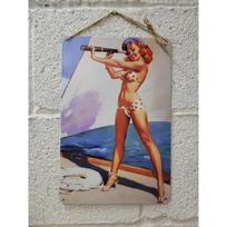Kalėdinės Pin-Up merginos metalinis ženklas, dovana biurui, sienų dekoras 20x30cm