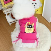 Dopamine Dog Pullover Hoodie Cartoon Print Breathable Pet Puppy Skirt Round Neck Warm Thick Cat Sweatshirt Gift Clothing S rožinė raudona spalva