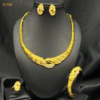 24K Dubai Gold and Copper Alloy Material Europe, America and Africa Popular Exaggerated Necklace Earrings Bracelet Ring Four-piece Set 2026 45CM