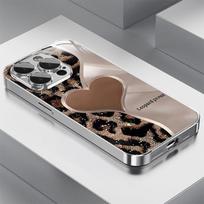 Kūrybiškas širdies ir leopardo rašto derinimo grūdinto stiklo telefono dėklas, skirtas iPhone 17 16 15 14 13 12 11 Pro Max Plus 16E 17 Air Cover iPhone 13 Pro