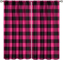Boho Hippie Buffalo Plaid Black Purple Curtains, Rustic Farmhouse Twisted Plaid Print for Room Window Decor, Rod Pocket Drapes 60×150cm