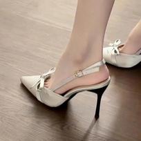 Bow Sexy High Heels Sandals Women Pointed Toe Heeled Shoes 2025 New Summer Dress Slippers Woman Pumps Sandalias Mujer 34