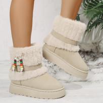Women's Faux Fur Snow Boots 2025 Winter Comfort Thick Bottom Furry Ankle Boots Colored Beads Designer Shoes for Woman Size 43 36 balta