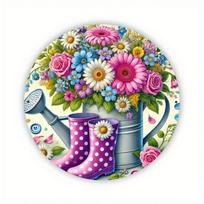 Vintage Leica Camera Roses Daisies Polka Dot Boots Farmhouse Metal Wall Poster