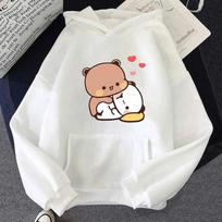 Bubu ir Dudu Hoodie Love Heart Moterų estetinės grafikos Kawaii burbulinės arbatos gobtuvai Rudens žiemos anime Harajuku megztiniai Viršutiniai S