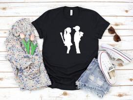 26 Banksy Silhouette Boy and Girl White Women's 3 4 Short Sleeve T-Shirt T621 Unisex T-Shirt XXXXL