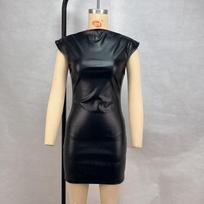 Slim-slim Dress for Women's New Sexy Sleeveless Waist-hugging PU Leather Nightclub Skirt L