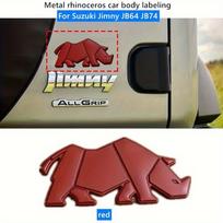 3D Trijų matmenų metalinis raganosio automobilio emblema Ženklelis Automobilio kėbulo kūrybiškas dekoratyvinis lipdukas Jimny raudona