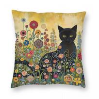 Gustav Klimt Garden Flowers Cat Square Pillowcase Polyester Linen Velvet Pattern Zip Decor Pillow Case Home Cushion Cover Peach skin 18*18(CM)-1Pcs