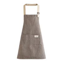 Adjustable Bib Apron with Large Patch Pocket Cotton Linen Stripe Cooking Apron Breathable Oil-Resistant Kitchen Apron for Men Women kava