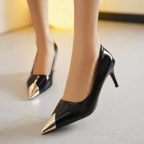New Sexy Women's High Heels Pumps Stiletto Houndstooth Color Matching Metal Pointed Shoes Wedding Women Black Heels Party Shoes 35