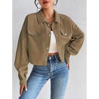 2024 Europe Autumn/Winter Women's Casual Short Lapel Corduroy Jacket Large šviesiai ruda spalva