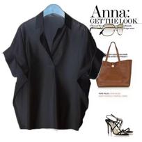 Women Summer Tops Tees Sexy Vintage Blouse Chiffon Ruched Short Sleeve Shirt Ruffles T Shirts Loose Daily Tees S