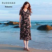 Sancai Plus Size Floral V-Neck Chiffon Dress XL