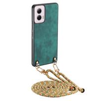For Motorola Moto G Power 2024 5G Vintage Leather PC Back Cover Phone Case with Crossbody Strap For Motorola Moto G Power&Opp Bag žalia