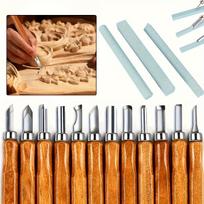 12pcs Wood Carving Knife Set - Hand Carving Tool Set for DIY Sculpture Carpenter Experts & Beginners,3pcs Sharpening Stone Set Carving knife