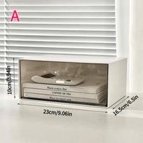 PGY Modern White Transparent Glass-like Desktop Storage Cabinet with Multi-Tier Drawers & Open Shelf Stackable Plastic Organizer