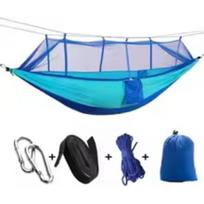 2 Person Camping Garden Hammock With Mosquito Net Outdoor Furniture Bed Strength Parachute Fabric Sleep Swing Portable Hanging mėlyna