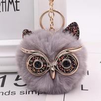Cute Owl Keychain Artificial Rabbit Hairy Pom-Pom Key Ring Women Bag Pendant