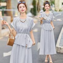 Fashion design shirt skirt set women's summer new chic beautiful temperament casual two-piece set S