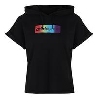 Adidas Neo W Cs Rnbw Hd Simple Letter Hoodie Short Sleeve Sweatshirt Women hoodies Black FK9960 L