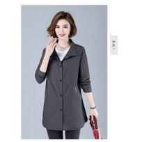 Autumn New Mid-length Windbreaker Lapel Long-sleeved Versatile Cardigan Solid Color Temperament Button Thin Jacket S pilka spalva