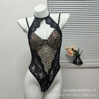 Sexy underwear leopard print vest cute neck lace lace backless sexy onesie set One size fits all【 40*60kg 】