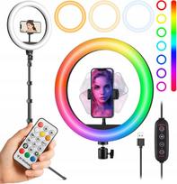 LED RGB žiedinės lempos rinkinys 32 cm makiažui ir asmenukėms + 210 cm trikojis