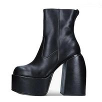 Comemore women's shoes autumn 2025 Sexy Chunky High Heels Ankle boot for Women Punk Style Zipper Thick Platform Microfiber Boots 35