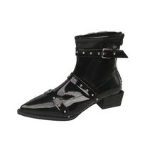 Autumn and Winter Women's Ankle Boots Sexy Pointed Pole Dance High Heels Zipper Rivet Chelsea Coarse Shoes Women 35