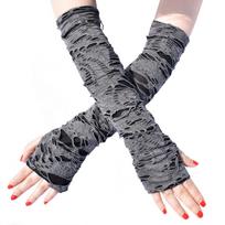 Casaul Broken Slit Gloves Sexy Gothic Fingerless Gloves Halloween Gloves Black Ripped Holes Decor Cosplay Gloves For Adults one size fits all