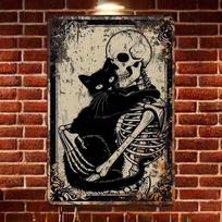 Vintažinis Juodo Katino Metalinis Skardos Ženklas Helovino Sienų Dekoras Retro Namų Baro Kavinės Menas 20x30cm