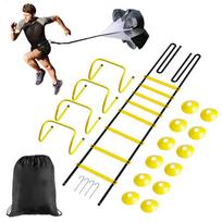 Agility Ladder & Cones Set with Hurdles, Parachute, and Basketball Resistance Equipment.