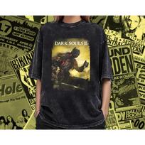 Retro Washed Dark Souls T-shirt King Soul Fun Printed Pattern T-shirt for Both Men and Women S