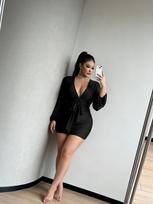 European and American large size fat MM sexy night club hip skirt V lantern sleeve waist thin bottom dress D 0XL