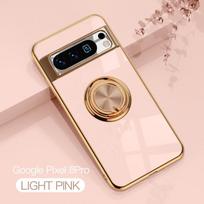 Compatible with Google Pixel 9 PRO XL: Electroplated Silicone Case with Magnetic Ring Holder for 8 PRO. Google 7Pro šviesiai rausvos spalvos