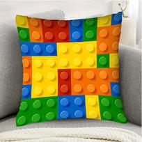 1Pc L-Legos Printed Pillow Cover Zipper Closure Vibrant Building Block Design Perfect For Office Living Room Bedroom Decor Peach skin 18*18(CM)-1Pcs