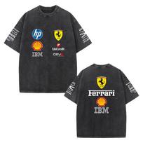 Vintažiniai prausti juodi Ferrari F1 lenktynių marškinėliai Oversize trumpomis rankovėmis Retro autosporto rėmėjo logotipas Spausdintas Atsitiktiniai gatvės drabužiai Laisvas viršus S juoda