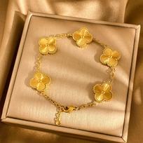15 mm smulkus natūralus tikras perlamutras keturlapis dobilas penki gėlės apyrankė titano plieno vakuuminis 18K storas dengimas apyrankė