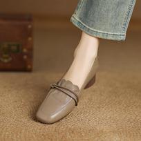 Krazing Pot Sheep Skin Spring Summer Size 41 Chunky Heels Women Square Toe Flounce Slip on Pumps 35 chaki