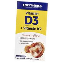 Vitamins D3 and K2, Vitamin D3 + Vitamin K2, Enzymedica 60caps (36466005) 60caps