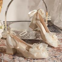 Match skirt dating high-end bow Mary Jane shoes fairy soft sole not tired feet wedding shoes dress shoes 34