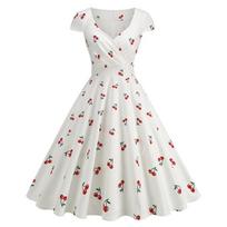 Spring and summer new chest-wrapped short-sleeved printed pendulum dress mid-skirt S
