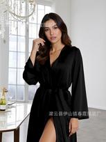Sexy pajamas satin long-sleeved thin nightgown long bathrobe comfortable robe underwear women's S
